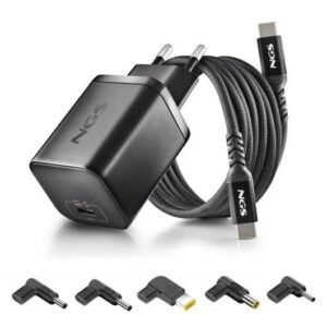 CARGADOR DE PORTATIL LENOVO NGS BUD GAN USB-C 65W 5 CONECTORES + CABLE 1.5M USB-C BLACK